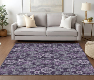 Piper Looms Chantille Damask ACN821 Eggplant Machine Washable Area Rug Lifestyle Image Feature