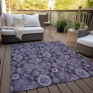 Piper Looms Chantille Damask ACN821 Eggplant Machine Washable Area Rug Outdoor Lifestyle Image Feature