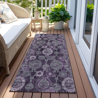 Piper Looms Chantille Damask ACN821 Eggplant Machine Washable Area Rug Runner Outdoor Lifestyle Image Feature
