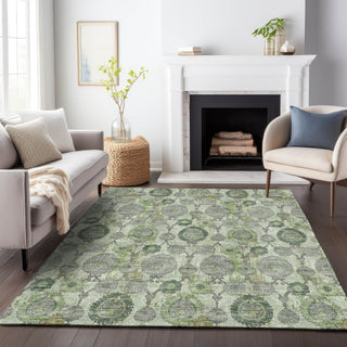 Piper Looms Chantille Damask ACN821 Green Machine Washable Area Rug Lifestyle Image Feature