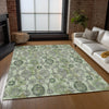 Piper Looms Chantille Damask ACN821 Green Machine Washable Area Rug Lifestyle Image Feature