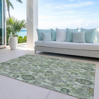 Piper Looms Chantille Damask ACN821 Green Machine Washable Area Rug Outdoor Lifestyle Image Feature