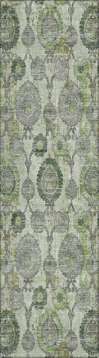 Piper Looms Chantille Damask ACN821 Green Machine Washable Area Rug Runner Main Image