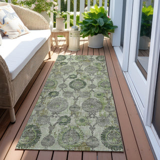 Piper Looms Chantille Damask ACN821 Green Machine Washable Area Rug Runner Outdoor Lifestyle Image Feature