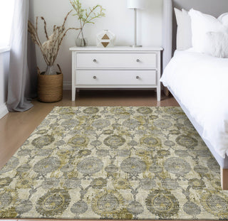 Piper Looms Chantille Damask ACN821 Khaki Machine Washable Area Rug Lifestyle Image Feature