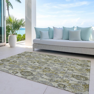 Piper Looms Chantille Damask ACN821 Khaki Machine Washable Area Rug Outdoor Lifestyle Image Feature