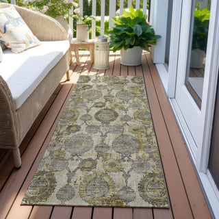 Piper Looms Chantille Damask ACN821 Khaki Machine Washable Area Rug Runner Outdoor Lifestyle Image Feature