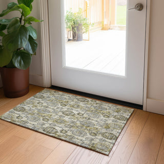 Piper Looms Chantille Damask ACN821 Khaki Machine Washable Area Rug Scatter Lifestyle Image Feature