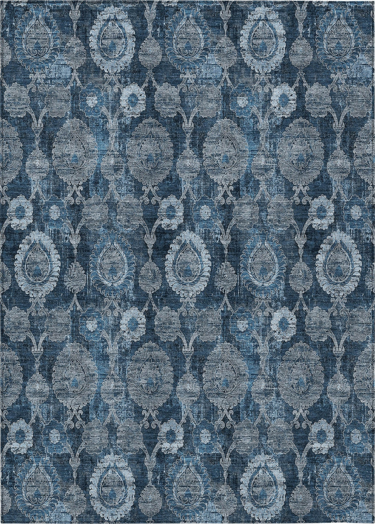 Piper Looms Chantille Damask ACN821 Navy Machine Washable Area Rug main image