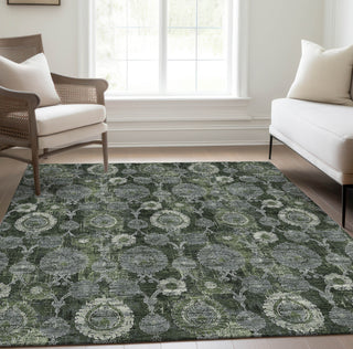 Piper Looms Chantille Damask ACN821 Olive Machine Washable Area Rug Lifestyle Image Feature