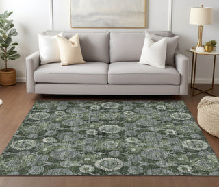 Piper Looms Chantille Damask ACN821 Olive Machine Washable Area Rug Lifestyle Image Feature