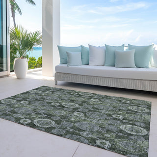 Piper Looms Chantille Damask ACN821 Olive Machine Washable Area Rug Outdoor Lifestyle Image Feature