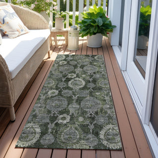 Piper Looms Chantille Damask ACN821 Olive Machine Washable Area Rug Runner Outdoor Lifestyle Image Feature