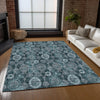 Piper Looms Chantille Damask ACN821 Teal Machine Washable Area Rug Lifestyle Image Feature