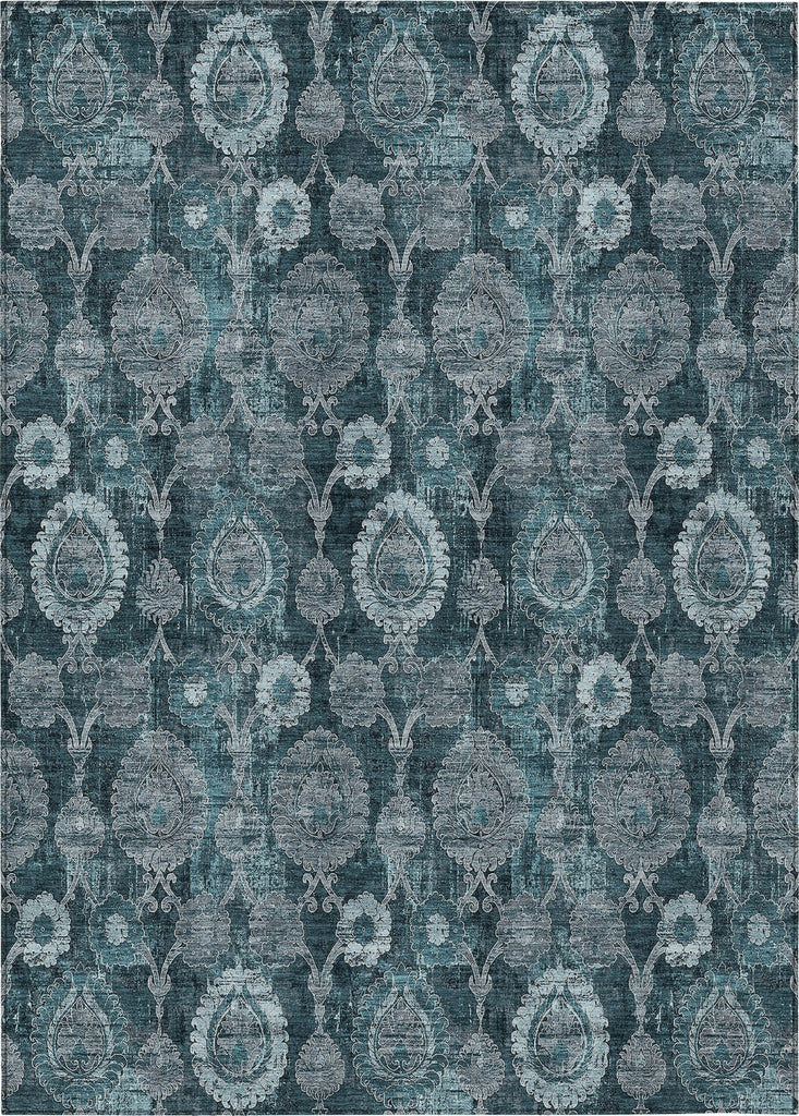 Piper Looms Chantille Damask ACN821 Teal Machine Washable Area Rug main image