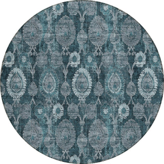 Piper Looms Chantille Damask ACN821 Teal Machine Washable Area Rug Round Main Image