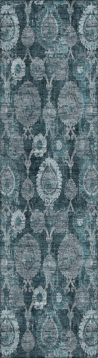 Piper Looms Chantille Damask ACN821 Teal Machine Washable Area Rug Runner Main Image