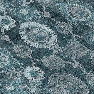 Piper Looms Chantille Damask ACN821 Teal Machine Washable Area Rug Swatch Image