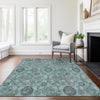 Piper Looms Chantille Damask ACN821 Turquoise Machine Washable Area Rug Lifestyle Image Feature