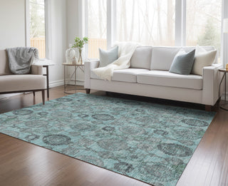 Piper Looms Chantille Damask ACN821 Turquoise Machine Washable Area Rug Lifestyle Image Feature