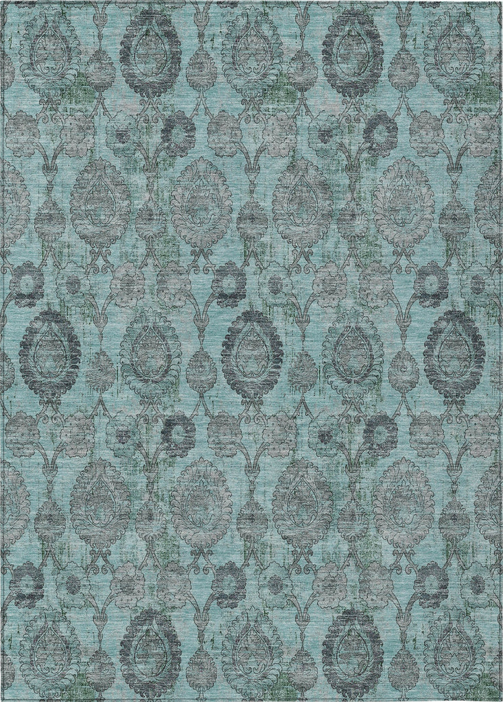 Piper Looms Chantille Damask ACN821 Turquoise Machine Washable Area Rug main image