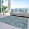 Piper Looms Chantille Damask ACN821 Turquoise Machine Washable Area Rug Outdoor Lifestyle Image Feature