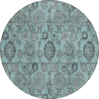 Piper Looms Chantille Damask ACN821 Turquoise Machine Washable Area Rug Round Main Image