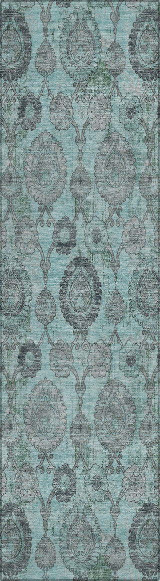 Piper Looms Chantille Damask ACN821 Turquoise Machine Washable Area Rug Runner Main Image