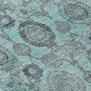 Piper Looms Chantille Damask ACN821 Turquoise Machine Washable Area Rug Swatch Image