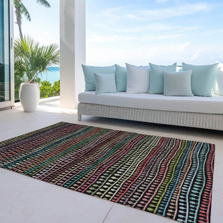 Piper Looms Chantille Stripes ACN823 Black Machine Washable Area Rug Outdoor Lifestyle Image Feature