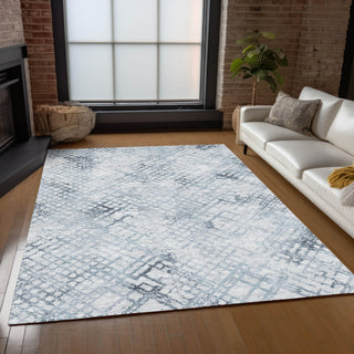 Piper Looms Chantille Squares ACN824 Blue Machine Washable Area Rug Lifestyle Image Feature