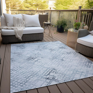 Piper Looms Chantille Squares ACN824 Blue Machine Washable Area Rug Outdoor Lifestyle Image Feature