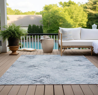 Piper Looms Chantille Squares ACN824 Blue Machine Washable Area Rug Outdoor Lifestyle Image Feature