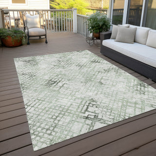 Piper Looms Chantille Squares ACN824 Green Machine Washable Area Rug Outdoor Lifestyle Image Feature