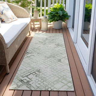 Piper Looms Chantille Squares ACN824 Green Machine Washable Area Rug Runner Outdoor Lifestyle Image Feature