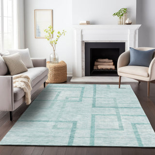 Piper Looms Chantille Geometric ACN827 Teal Machine Washable Area Rug Lifestyle Image Feature