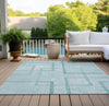 Piper Looms Chantille Geometric ACN827 Teal Machine Washable Area Rug Outdoor Lifestyle Image Feature