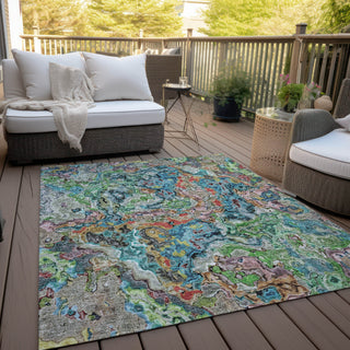 Piper Looms Chantille Abstract ACN829 Blue Machine Washable Area Rug Outdoor Lifestyle Image Feature