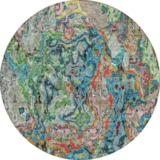 Piper Looms Chantille Abstract ACN829 Blue Machine Washable Area Rug Round Main Image