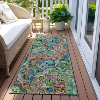 Piper Looms Chantille Abstract ACN829 Blue Machine Washable Area Rug Runner Outdoor Lifestyle Image Feature