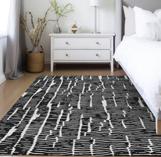 Piper Looms Chantille Lines ACN830 Black Machine Washable Area Rug Lifestyle Image Feature