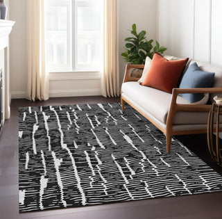 Piper Looms Chantille Lines ACN830 Black Machine Washable Area Rug Lifestyle Image Feature
