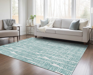 Piper Looms Chantille Lines ACN830 Teal Machine Washable Area Rug Lifestyle Image Feature
