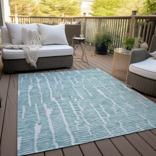 Piper Looms Chantille Lines ACN830 Teal Machine Washable Area Rug Outdoor Lifestyle Image Feature