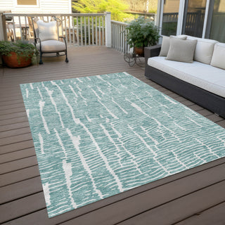 Piper Looms Chantille Lines ACN830 Teal Machine Washable Area Rug Outdoor Lifestyle Image Feature
