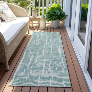 Piper Looms Chantille Lines ACN830 Teal Machine Washable Area Rug Runner Outdoor Lifestyle Image Feature