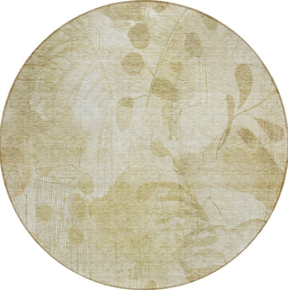 Piper Looms Chantille Floral ACN832 Beige Machine Washable Area Rug Round Main Image