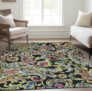 Piper Looms Chantille Paisley ACN834 Black Machine Washable Area Rug Lifestyle Image Feature