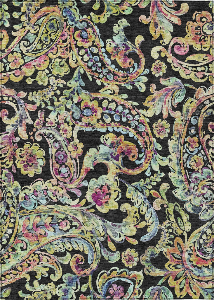 Piper Looms Chantille Paisley ACN834 Black Machine Washable Area Rug main image