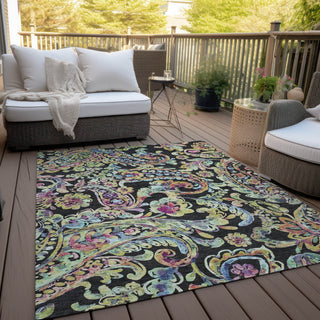 Piper Looms Chantille Paisley ACN834 Black Machine Washable Area Rug Outdoor Lifestyle Image Feature